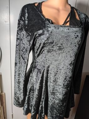 Diego 2 Crushed Velvet Long-Sleeve Fit & Flare Dress - Slate Gray Size L